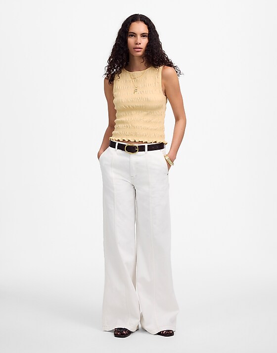 Madewell Smocked Boatneck Tank Pale Chamois