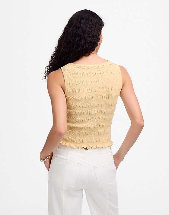 Madewell Smocked Boatneck Tank Pale Chamois