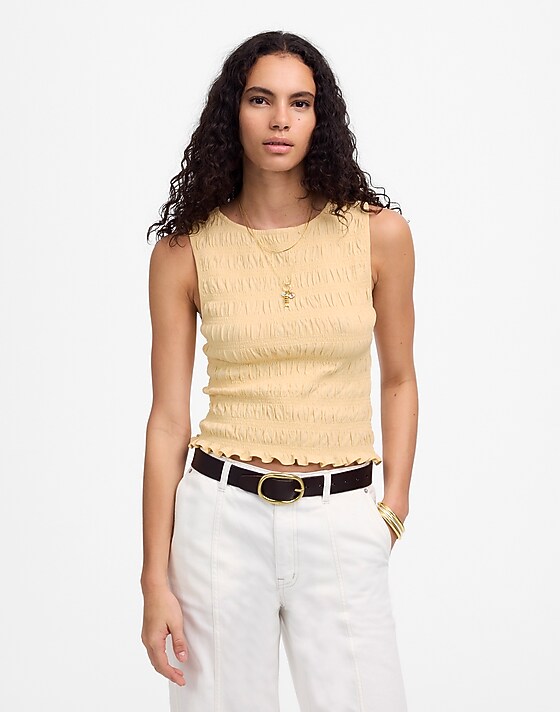madewell Smocked Boatneck Tank pale chamois