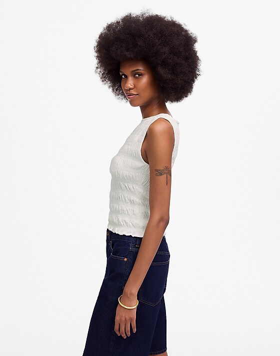 Madewell Smocked Boatneck Tank White