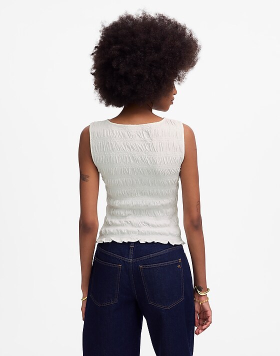 Madewell Smocked Boatneck Tank White