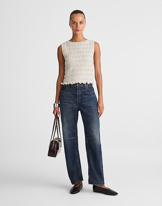 Madewell Smocked Boatneck Tank White