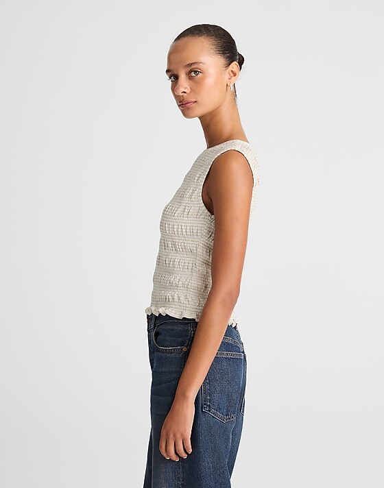 Madewell Smocked Boatneck Tank White