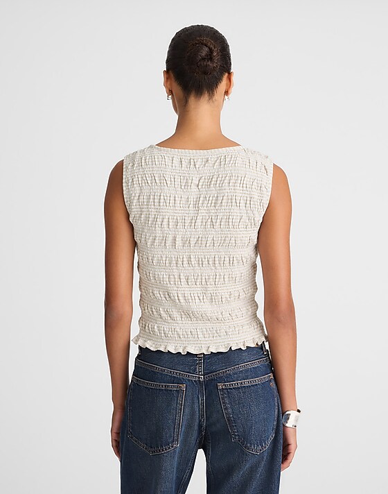 Madewell Smocked Boatneck Tank White