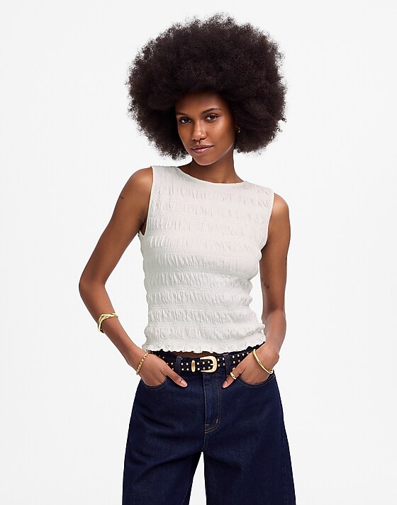 madewell Smocked Boatneck Tank white
