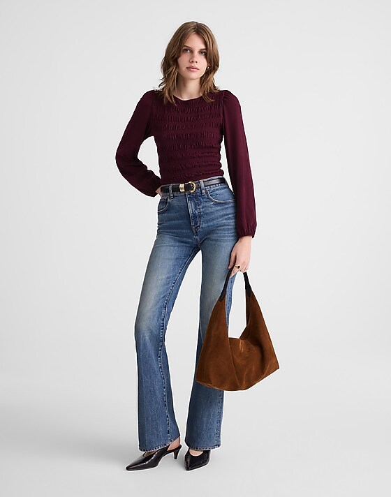 Madewell Smocked Boatneck Top Dark Pomegranate