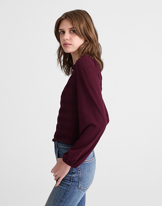 Madewell Smocked Boatneck Top Dark Pomegranate