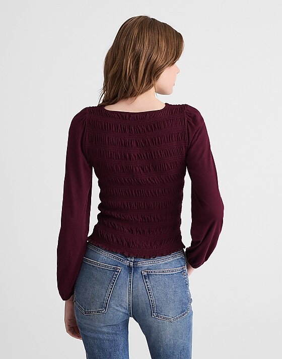 Madewell Smocked Boatneck Top Dark Pomegranate