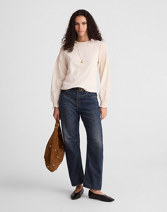 Madewell Smocked Long-Sleeve Tee Vintage Ivory