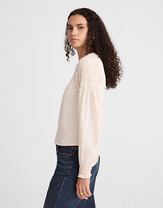 Madewell Smocked Long-Sleeve Tee Vintage Ivory