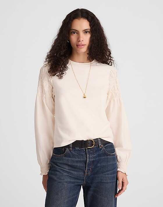 madewell Smocked Long-Sleeve Tee vintage ivory