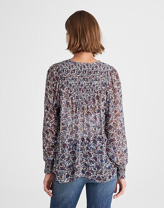 Madewell Smocked Split Crewneck Top Cherry Red