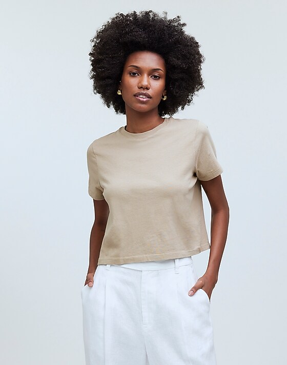 madewell Softfade Cotton Boxy-Crop Tee drill khaki