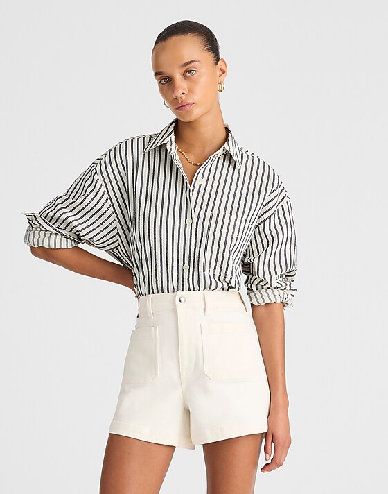 Madewell Straight-Hem Shirt Grey Variegated Stripe