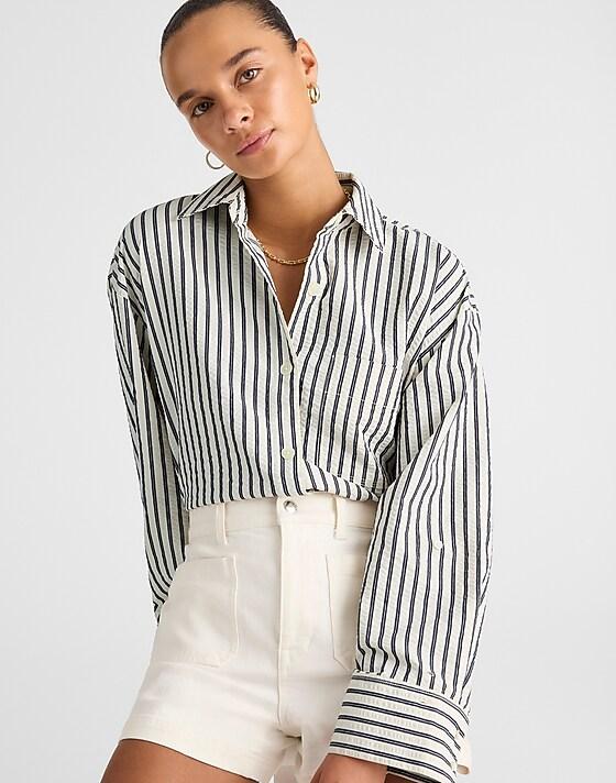 madewell Straight-Hem Shirt grey variegated stripe