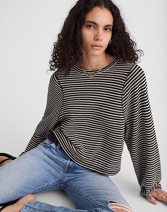 Madewell Striped Curved Long-Sleeve Tee Jet Black