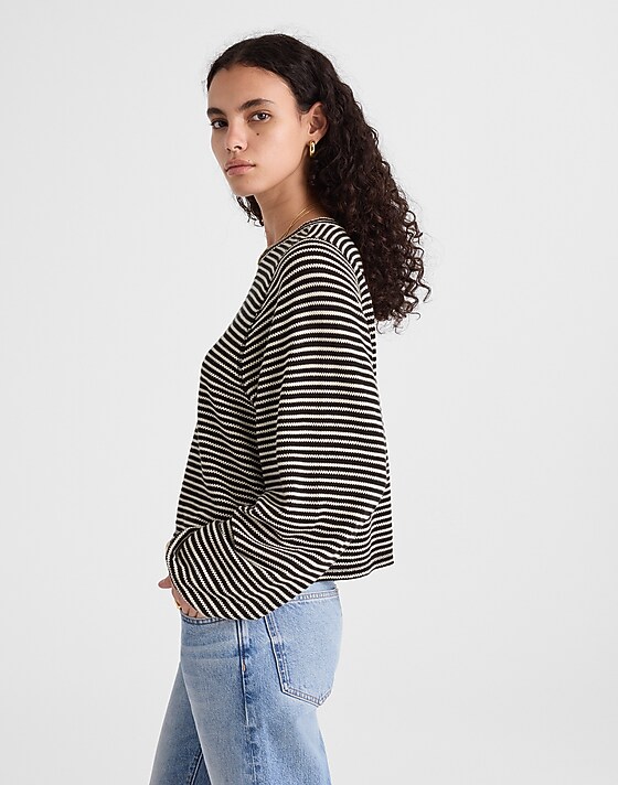 Madewell Striped Curved Long-Sleeve Tee Jet Black