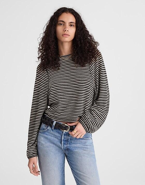 madewell Striped Curved Long-Sleeve Tee jet black