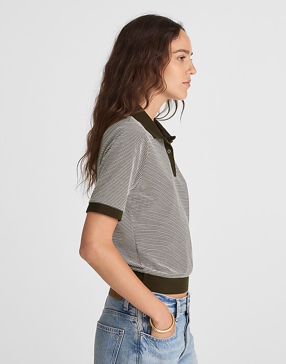 Madewell Striped Shrunken Polo Tee Bronzed Avocado