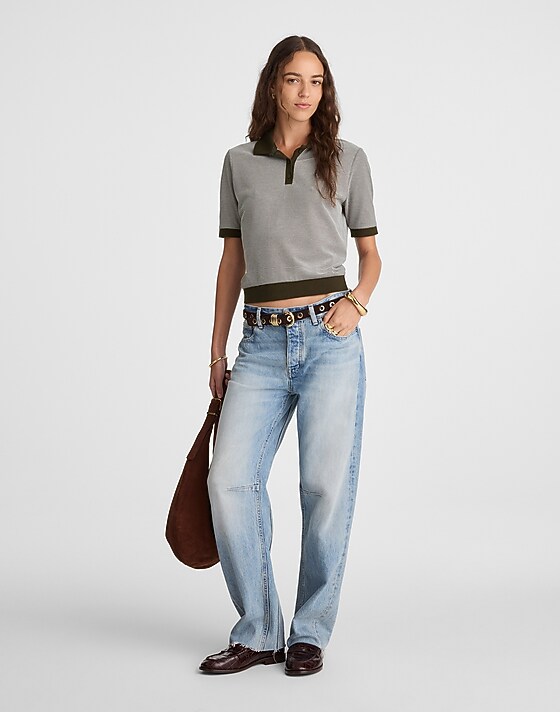 Madewell Striped Shrunken Polo Tee Bronzed Avocado