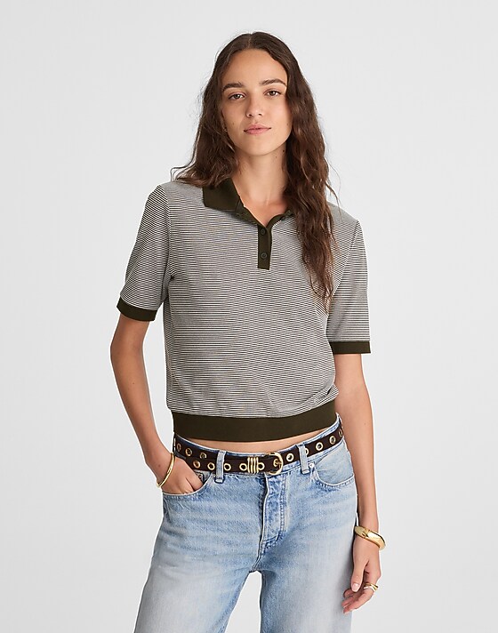 madewell Striped Shrunken Polo Tee bronzed avocado