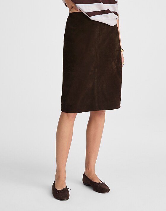 Madewell Suede Column Skirt Dark Carob