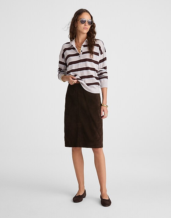 madewell Suede Column Skirt dark carob