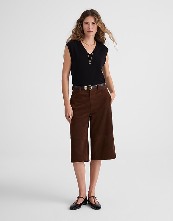 madewell Suede Culottes dark roast suede
