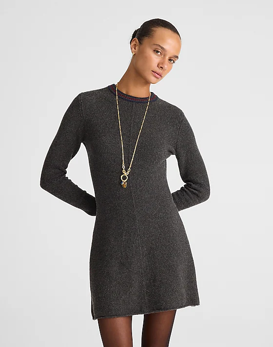 madewell Sweater Mini Dress charcoal placed stripe