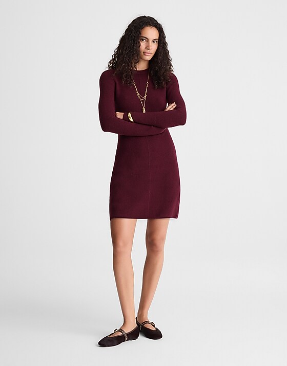 Madewell Sweater Mini Dress Dark Pomegranate