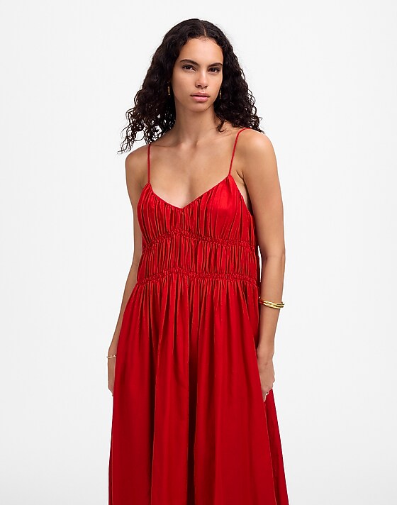 Madewell Textured V-Neck Midi Dress Festival Red