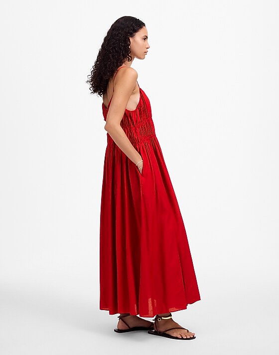 Madewell Textured V-Neck Midi Dress Festival Red