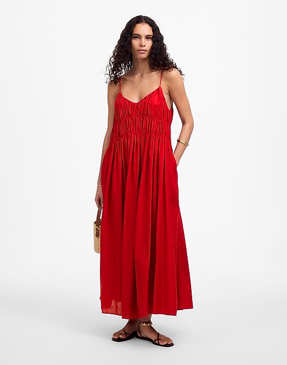 madewell Textured V-Neck Midi Dress festival red