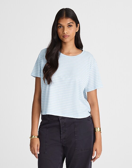 madewell The Boxy-Crop Tee in Soft Slub iced blue