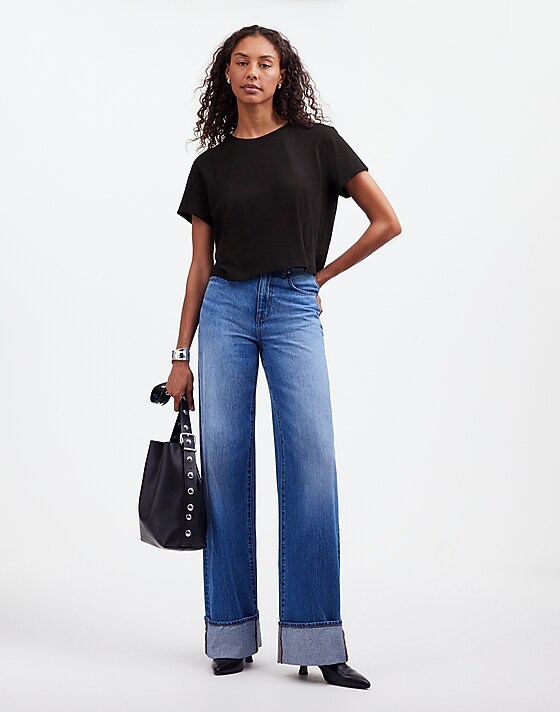 Madewell The Boxy-Crop Tee In Soft Slub Jet Black