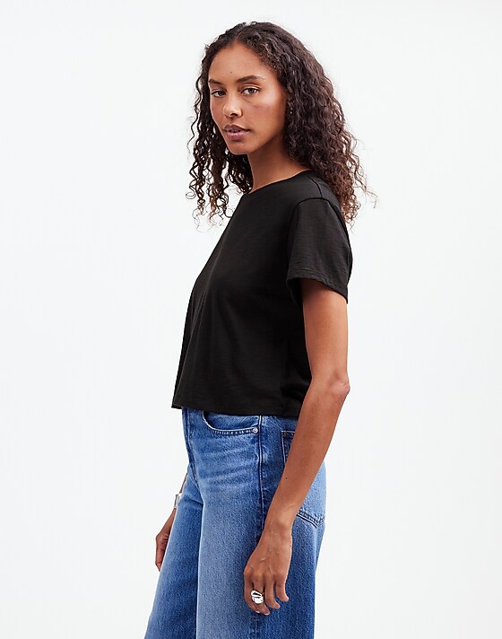 Madewell The Boxy-Crop Tee In Soft Slub Jet Black
