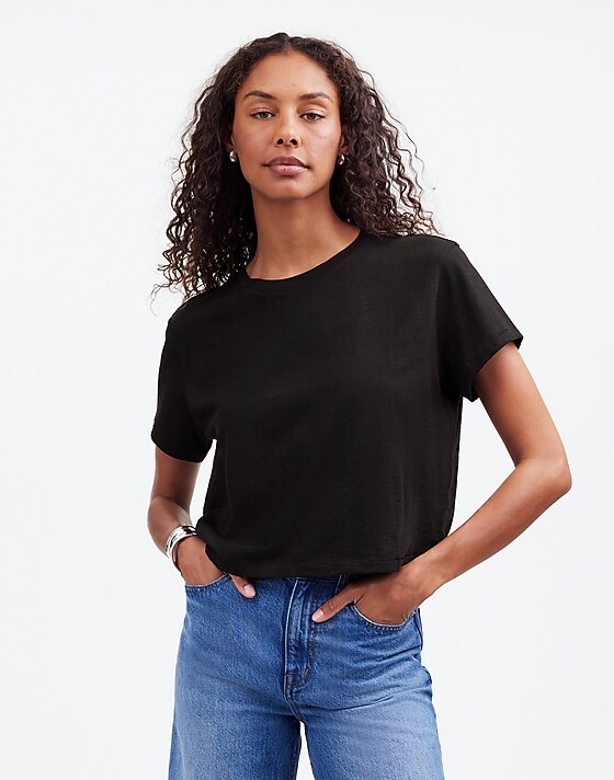 madewell The Boxy-Crop Tee in Soft Slub jet black