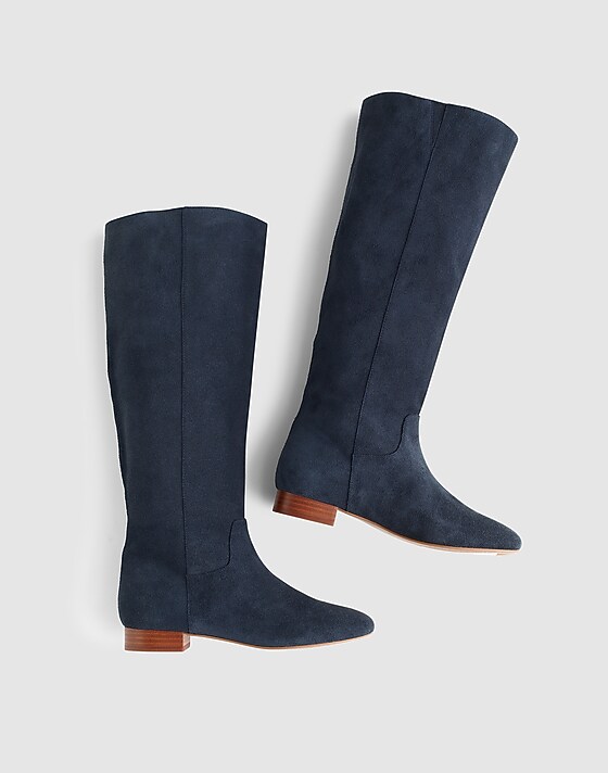 Madewell The Dari Tall Boot In Suede Deep Indigo