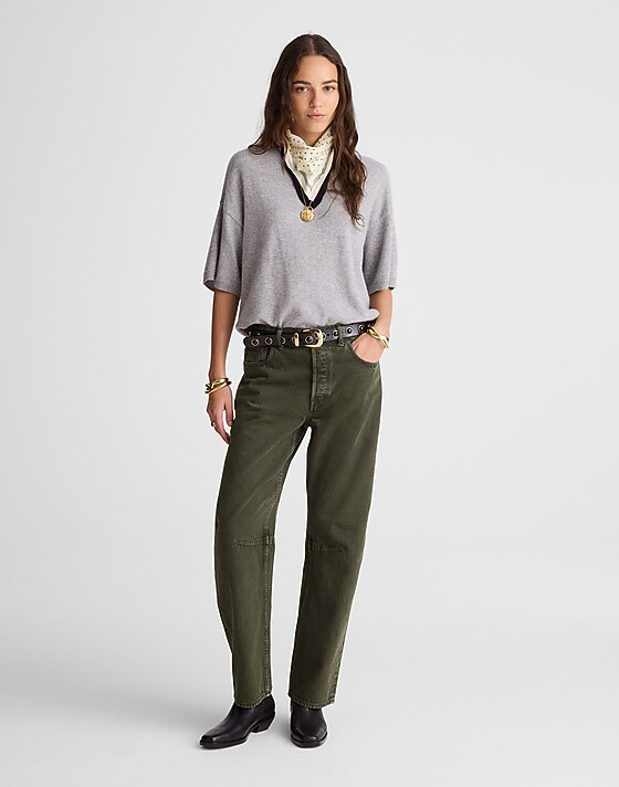 madewell The Darted Barrel-Leg Jean mossy umber