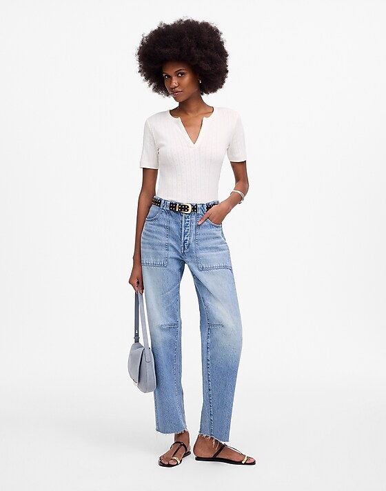 madewell The Darted Barrel-Leg Jean riverbend wash