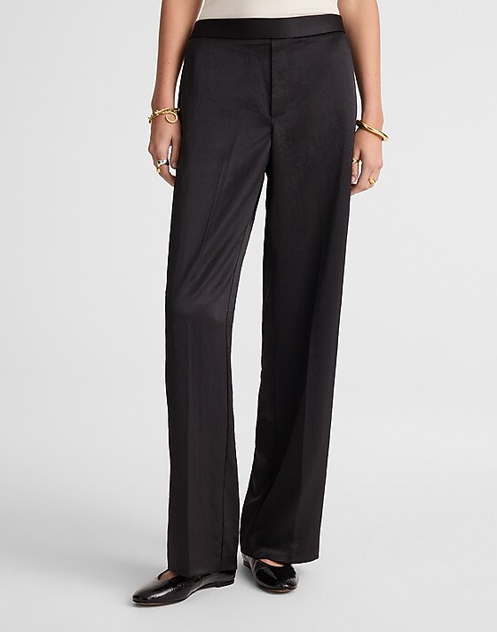 Madewell The Easy Pull-On Pant In Satin Jet Black