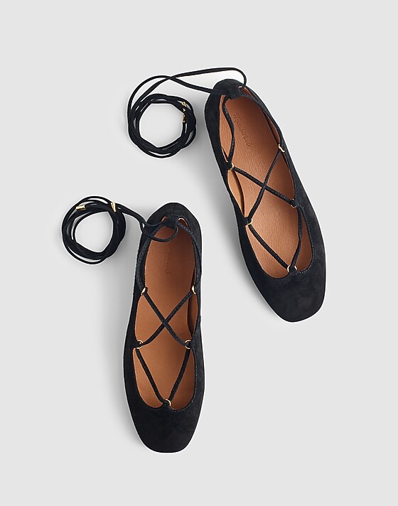 Madewell The Greta Lace-Up Ballet Flat True Black