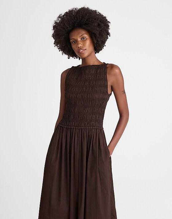Madewell The Melody Smocked Midi Dress Molasses