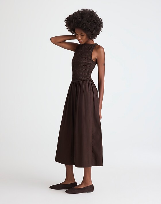 Madewell The Melody Smocked Midi Dress Molasses