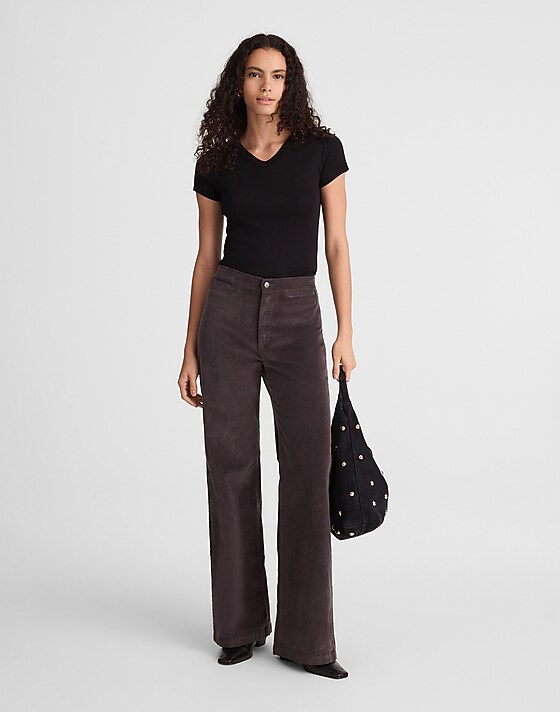 madewell The Wide-Leg Pant in Corduroy black coal