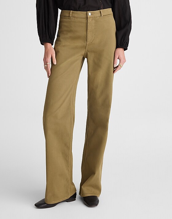 Madewell The Wide-Leg Pant In Twill Green Khaki