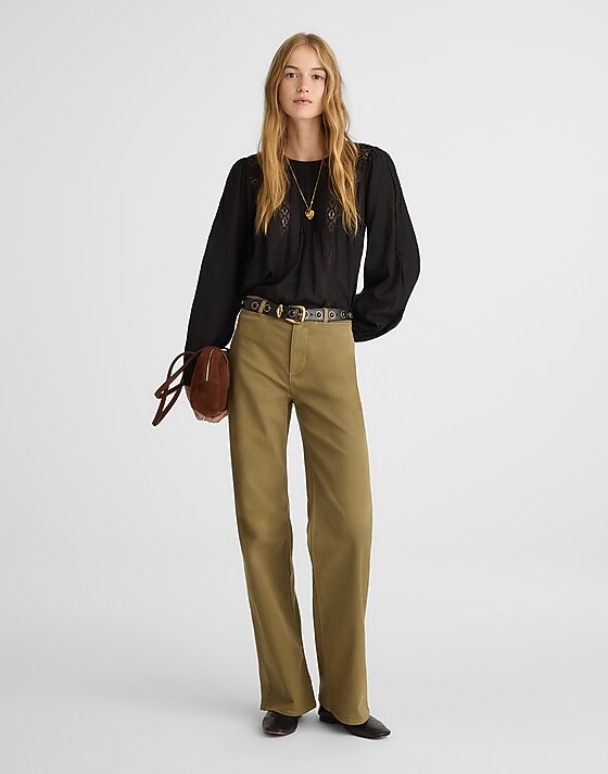 madewell The Wide-Leg Pant in Twill green khaki
