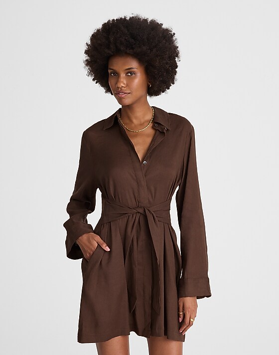 Madewell Tie-Front Shirtdress Roasted Chicory