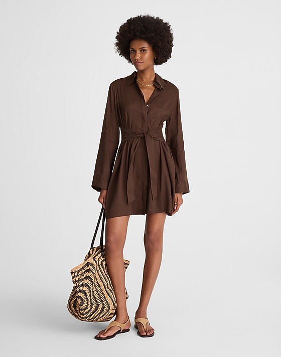 madewell Tie-Front Shirtdress roasted chicory