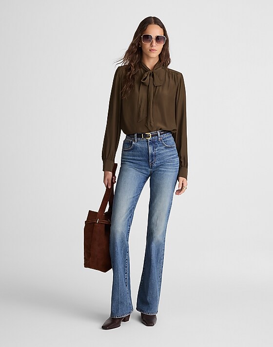 Madewell Tie-Neck Long-Sleeve Top Dark Mocha